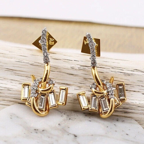 ALEXIS BITTAR • Gold Crystal Encrusted Stone Cluster Drop Earrings - Picture 8 of 8